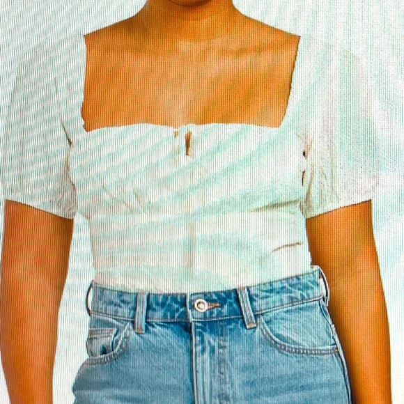 Lulus Womans Bodysuit Size XS Full Lace Up Back White  Puff Sleeves NEW Textured - Picture 1 of 11